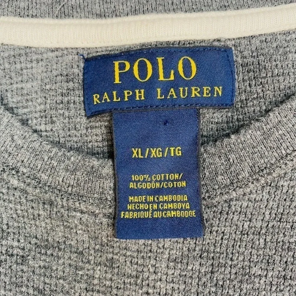 Polo Ralph Lauren Mens XL Charcoal Gray Waffle Knit Cotton Thermal Shirt L/S